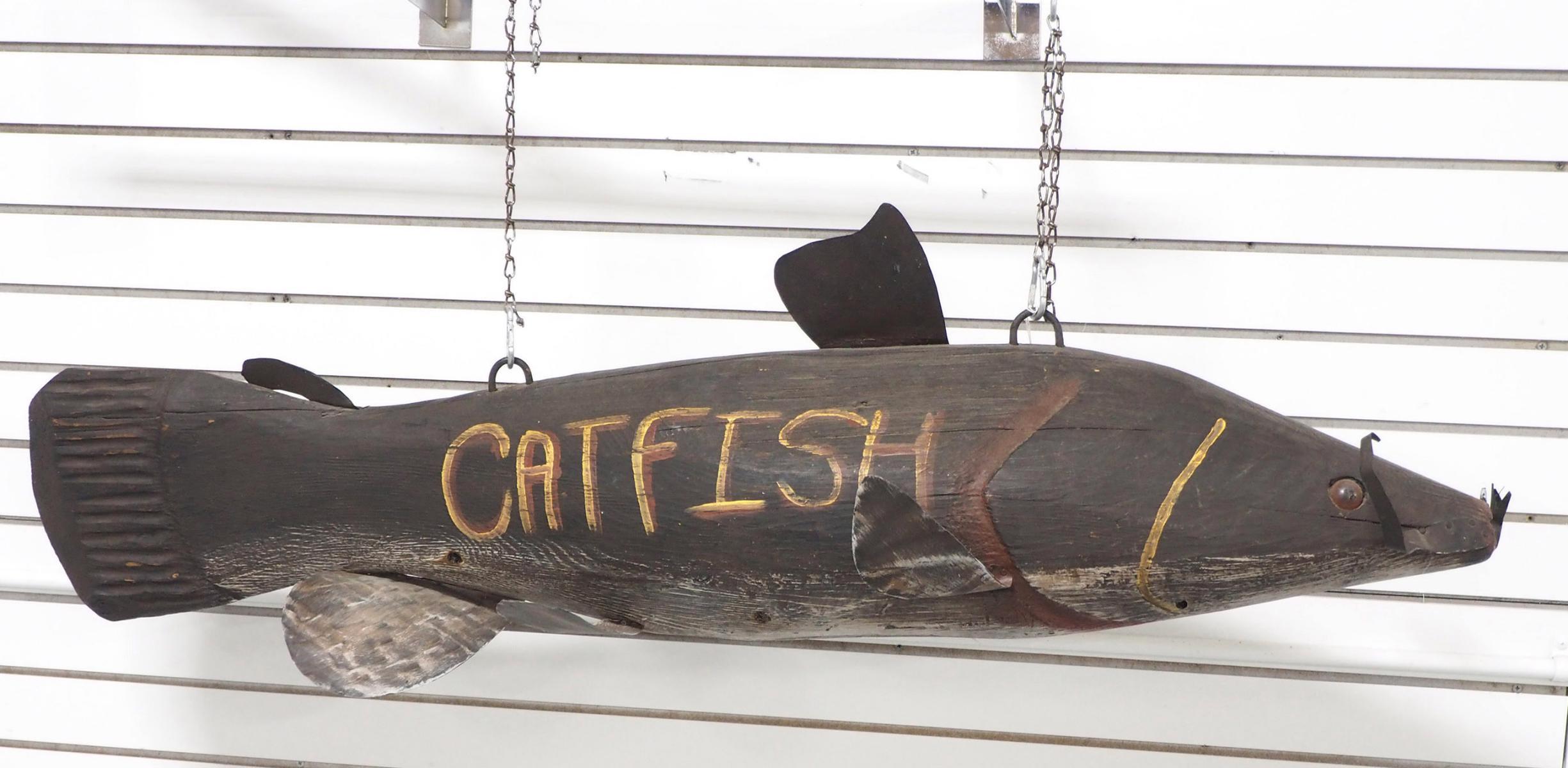 Catfish trade sign with added hanging bracket