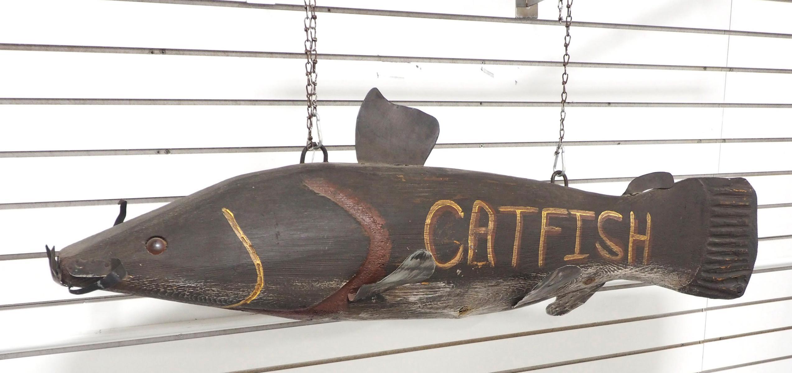 Catfish trade sign with added hanging bracket