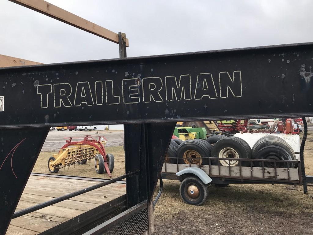 1998 TRAILERMAN 25FT TRIPLE AXLE FLATBED GOOSENECK TRAILER W/ 2 RAMPS