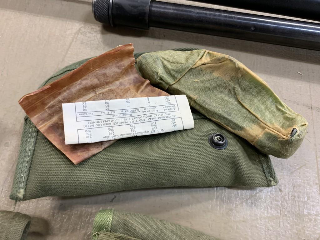 (6) U.S. MILITARY AMMO POUCHES; (2) US MILITARY GRENADE SITE - NEVER USED