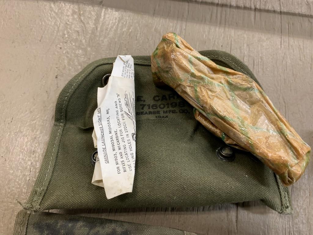 (6) U.S. MILITARY AMMO POUCHES; (2) US MILITARY GRENADE SITE - NEVER USED