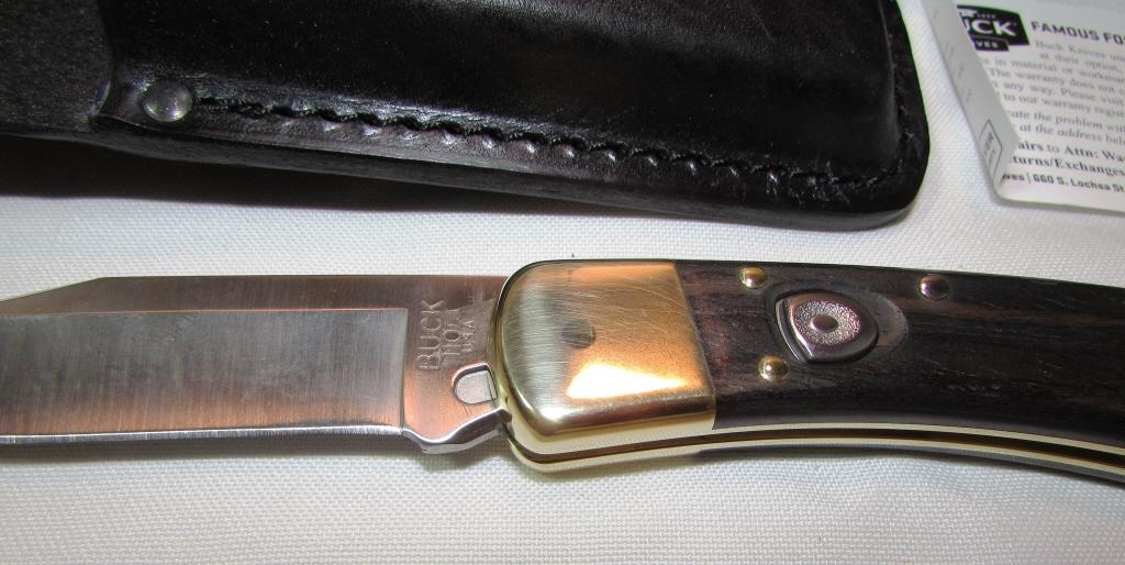 BUCK 110 FACTORY AUTO SWITCHBLADE KNIFE NIB WOOD