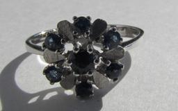SAPPHIRE CLUSTER RING 14K WHITE GOLD SIZE 7 1/2