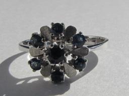 SAPPHIRE CLUSTER RING 14K WHITE GOLD SIZE 7 1/2