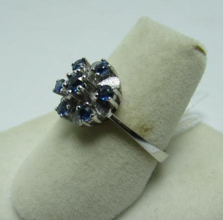 SAPPHIRE CLUSTER RING 14K WHITE GOLD SIZE 7 1/2