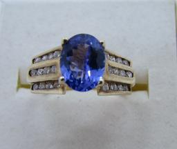 1.25 CARAT TANZANITE 24 DIAMOND RING 14K GOLD