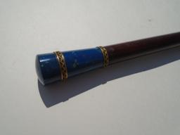 LAPIS LAZULI TOPPED SNAKE WOOD CANE WALKING STICK