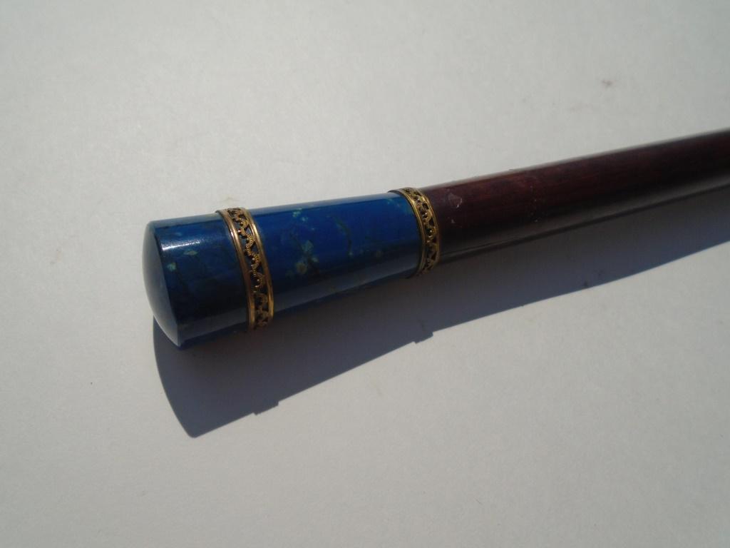 LAPIS LAZULI TOPPED SNAKE WOOD CANE WALKING STICK