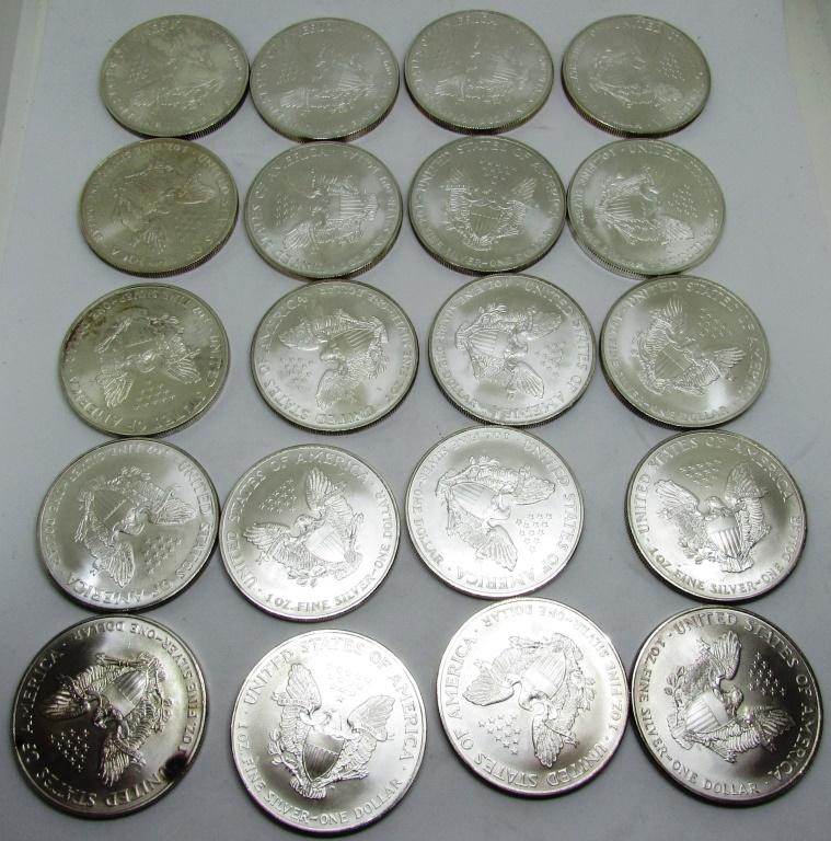 1998 ROLL 20 SILVER US EAGLE COINS 1 OZ