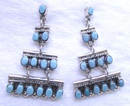 SIGNED HOB TURQUOISE EARRINGS STERLING SILVER