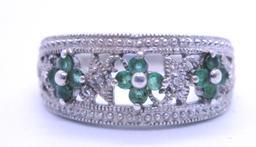 EMERALD DIAMOND RING STERLING SILVER