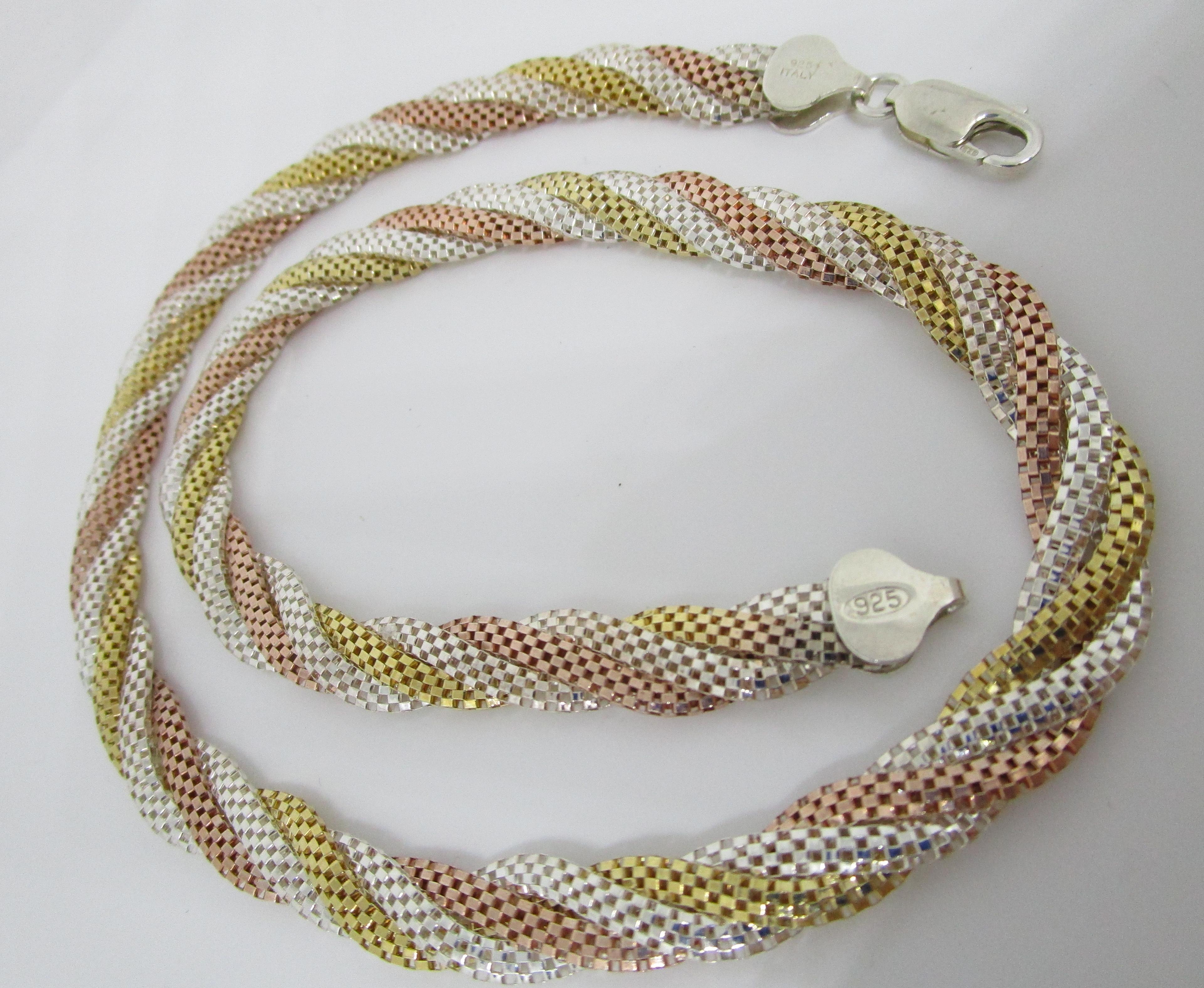 TRICOLOR NECKLACE GOLD ON STERLING SILVER CHAIN