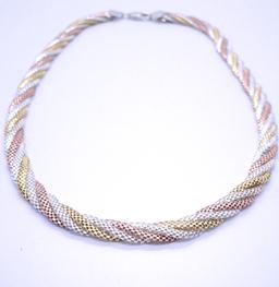 TRICOLOR NECKLACE GOLD ON STERLING SILVER CHAIN