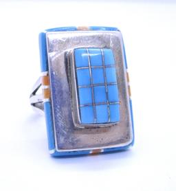 BENSON BOYD STERLING TURQUOISE RING SILVER INLAY