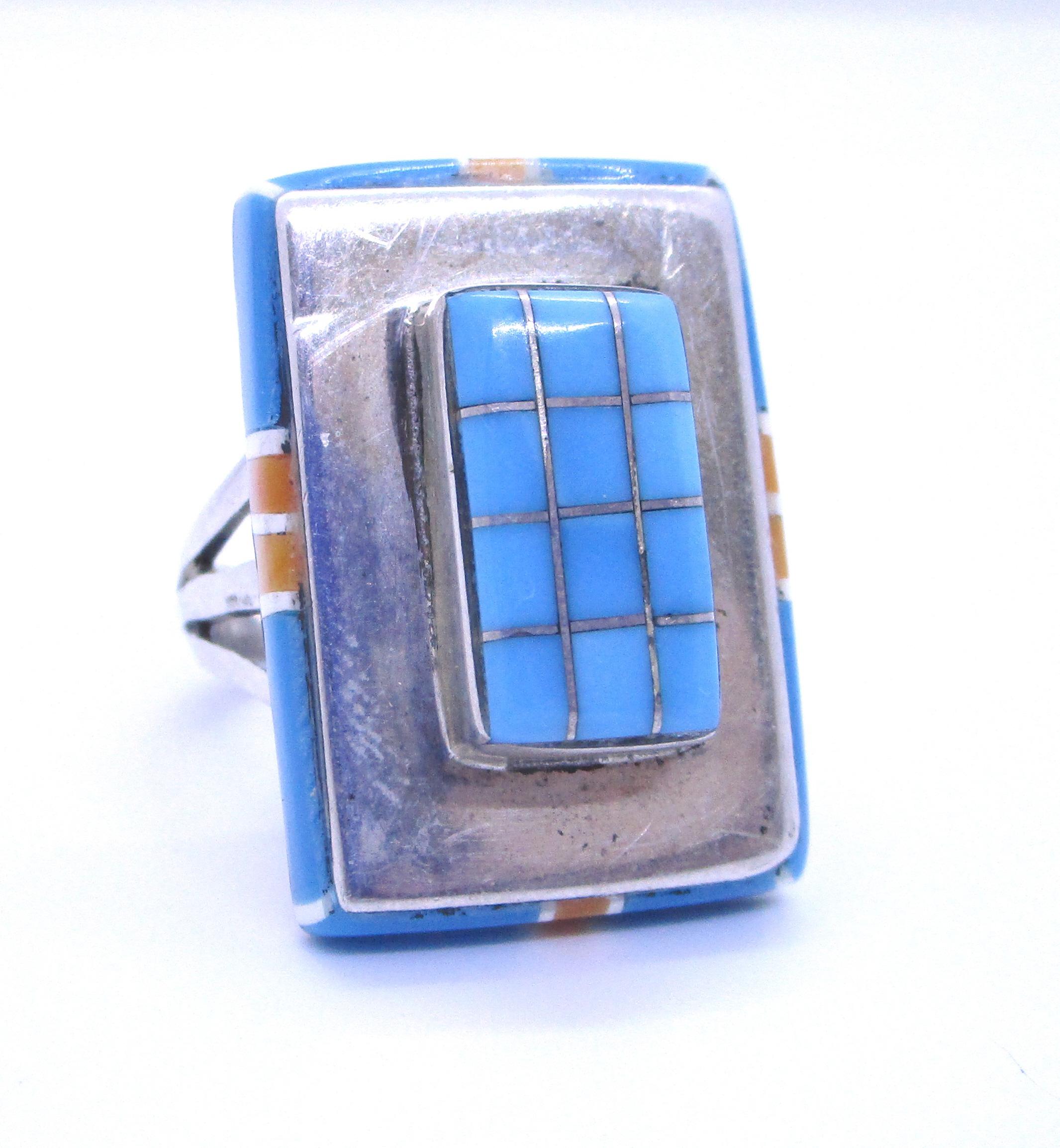 BENSON BOYD STERLING TURQUOISE RING SILVER INLAY