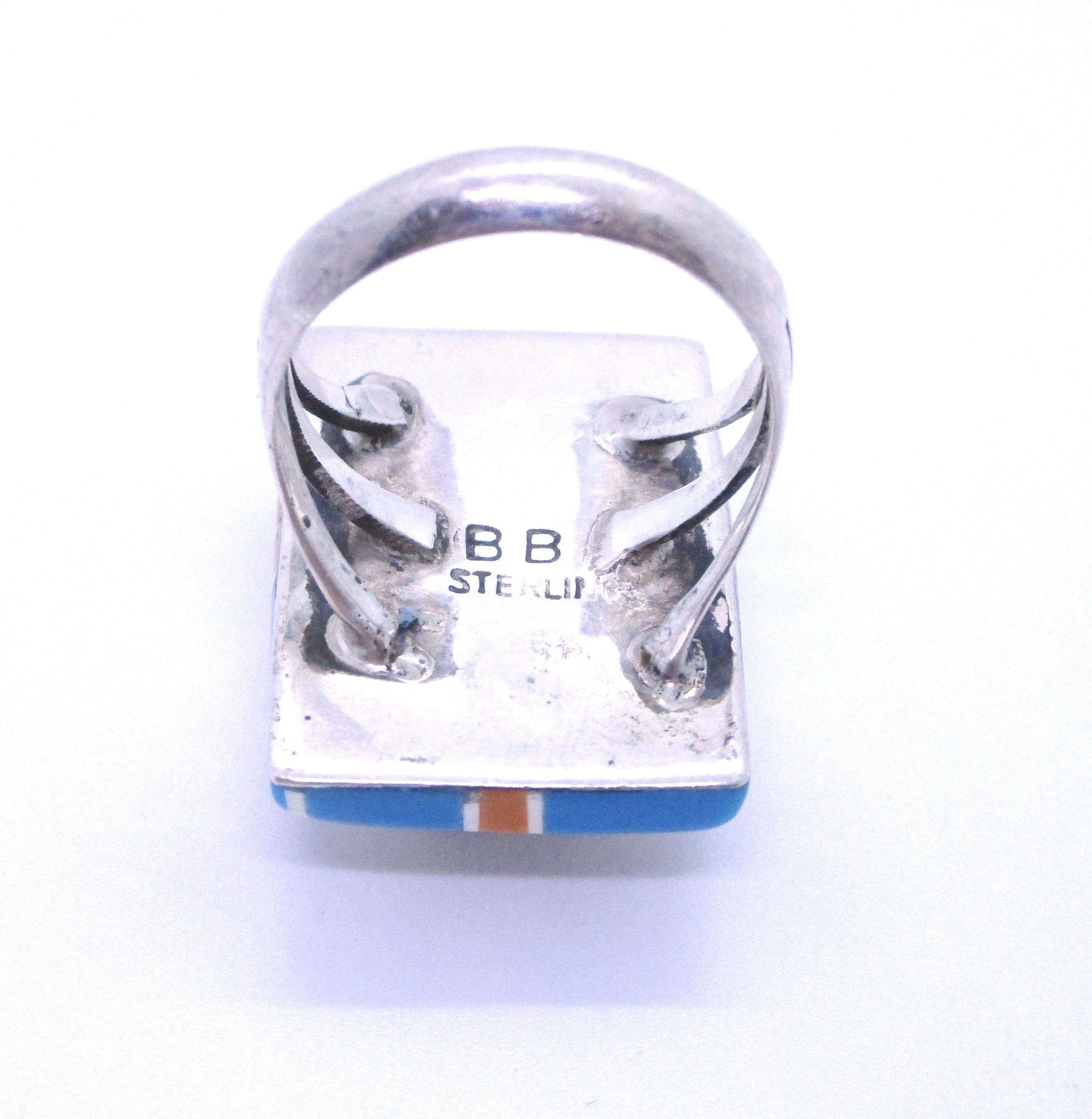 BENSON BOYD STERLING TURQUOISE RING SILVER INLAY