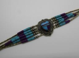 TURQUOISE SUGLITE INLAY BRACELET STERLING SILVER