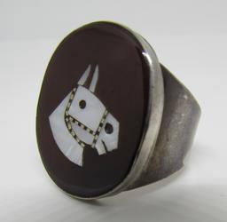 SIMPLICIO INLAY MOP HORSE RING STERLING SILVER