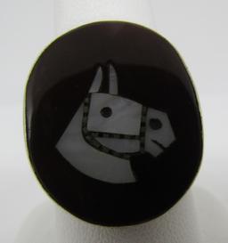 SIMPLICIO INLAY MOP HORSE RING STERLING SILVER