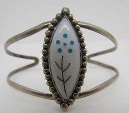 ZUNI INLAY TURQUOISE CUFF BRACELET STERLING SILVER