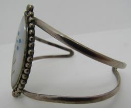 ZUNI INLAY TURQUOISE CUFF BRACELET STERLING SILVER