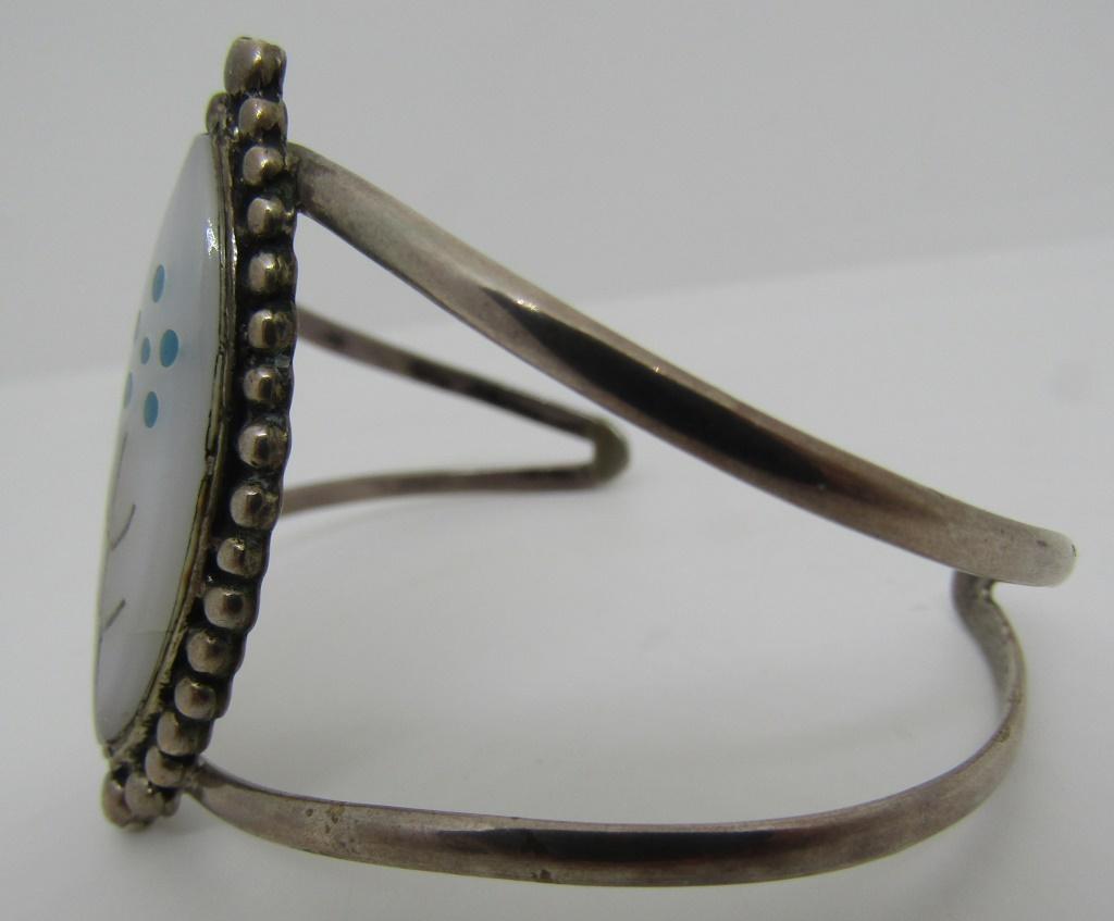 ZUNI INLAY TURQUOISE CUFF BRACELET STERLING SILVER