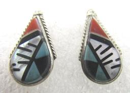 ECK MARK TURQUOISE EARRINGS STERLING SILVER ZUNI