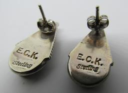 ECK MARK TURQUOISE EARRINGS STERLING SILVER ZUNI