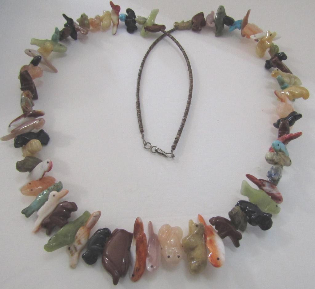 35" FETISH NECKLACE 68 CARVED STONE ANIMALS ZUNI