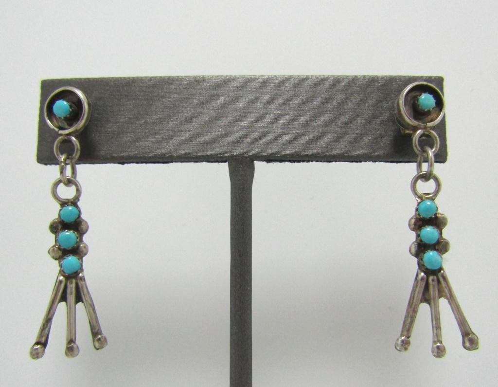 SIGNED MZR SNAKE EYE PETIT POINT STERLING EARRINGS