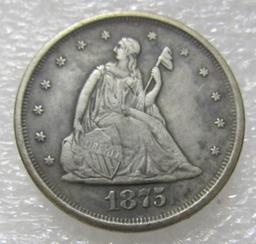 1875 CC 20 CENT US SILVER COIN VF