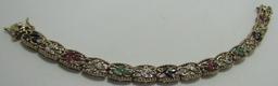 RUBY EMERALD DIAMOND BRACELET GOLD N STERLING SILV
