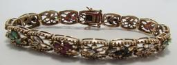 RUBY EMERALD DIAMOND BRACELET GOLD N STERLING SILV