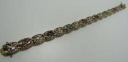 RUBY EMERALD DIAMOND BRACELET GOLD N STERLING SILV