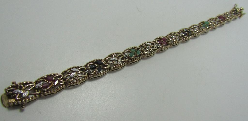 RUBY EMERALD DIAMOND BRACELET GOLD N STERLING SILV