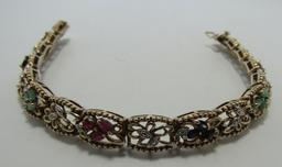 RUBY EMERALD DIAMOND BRACELET GOLD N STERLING SILV