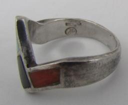 DP INLAY TURQUOISE MOP SOS RING STERLING SILVER