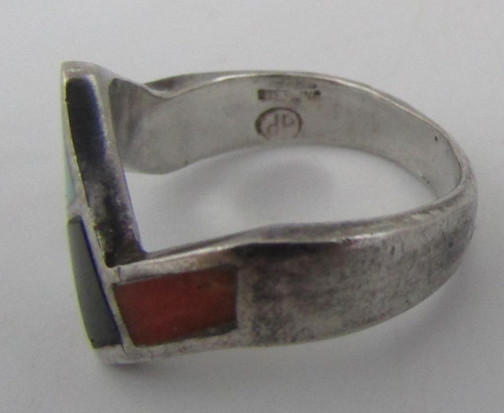 DP INLAY TURQUOISE MOP SOS RING STERLING SILVER