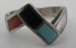 DP INLAY TURQUOISE MOP SOS RING STERLING SILVER