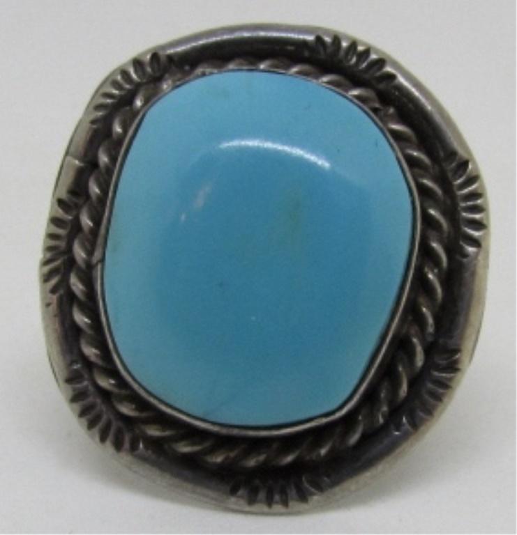 SLEEPING BEAUTY TURQUOISE RING STERLING SILVER SZ7