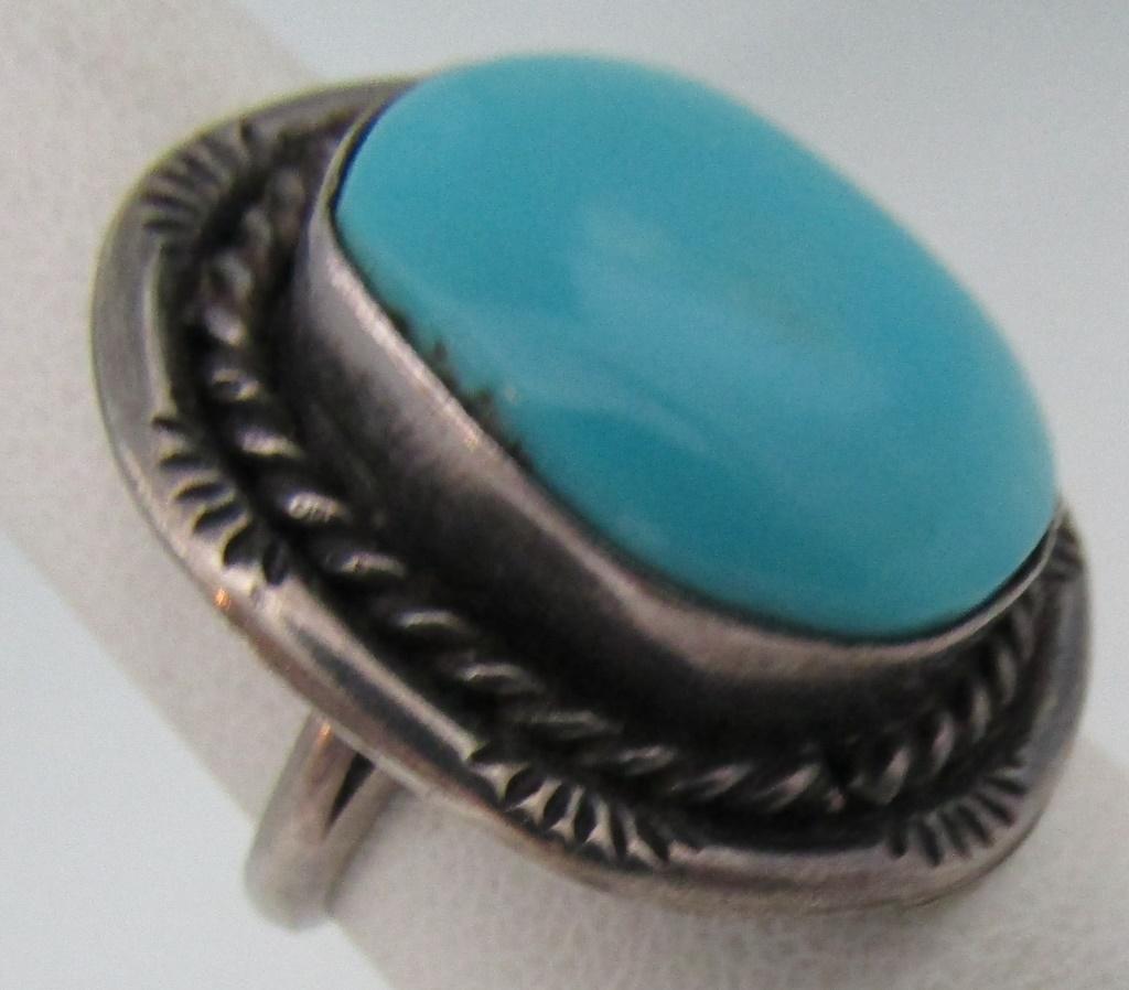 SLEEPING BEAUTY TURQUOISE RING STERLING SILVER SZ7
