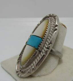 ZUNI INLAID TURQUOISE STERLING SILVER RING