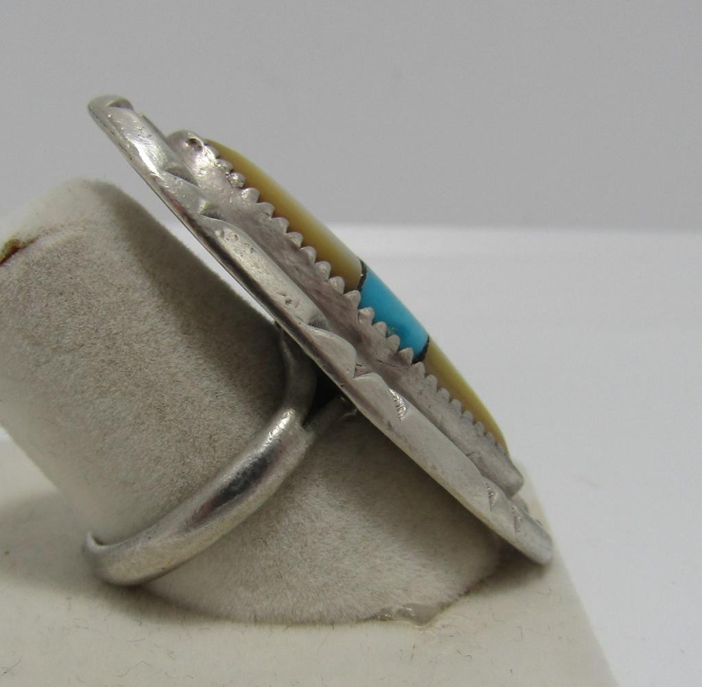 ZUNI INLAID TURQUOISE STERLING SILVER RING