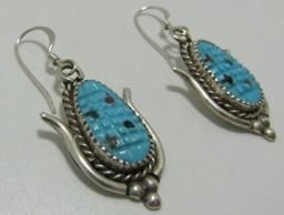 BOWEEKATY ZUNI TURQUOISE CORN STERLING EARRINGS