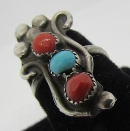 SIGNED TURQUOISE CORAL RING STERLING SILVER