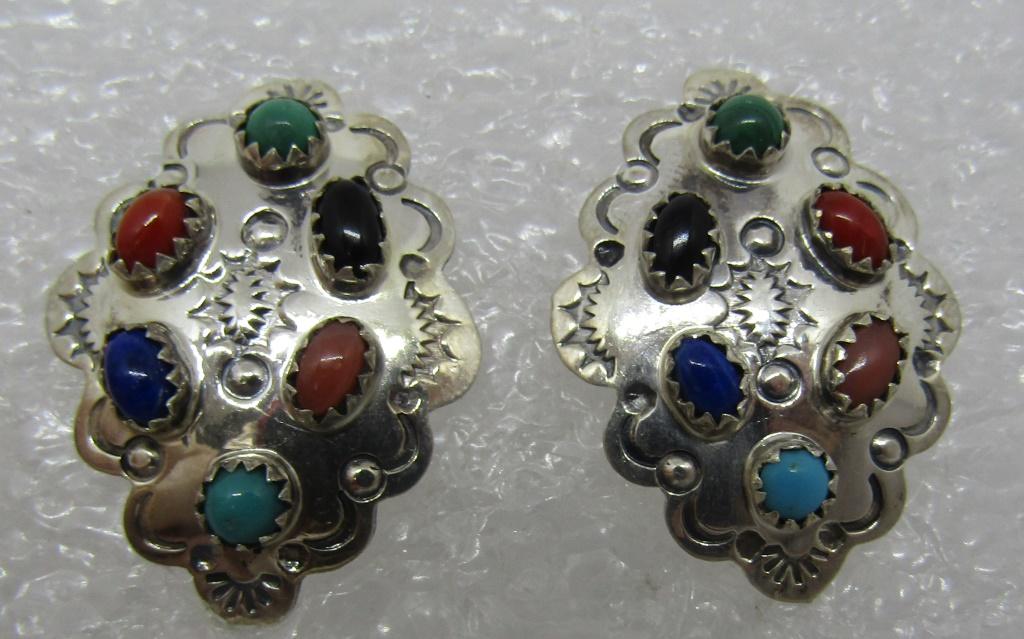 SKEETS TURQUOISE EARRINGS STERLING SILVER MULTIGEM