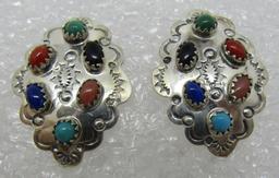 SKEETS TURQUOISE EARRINGS STERLING SILVER MULTIGEM