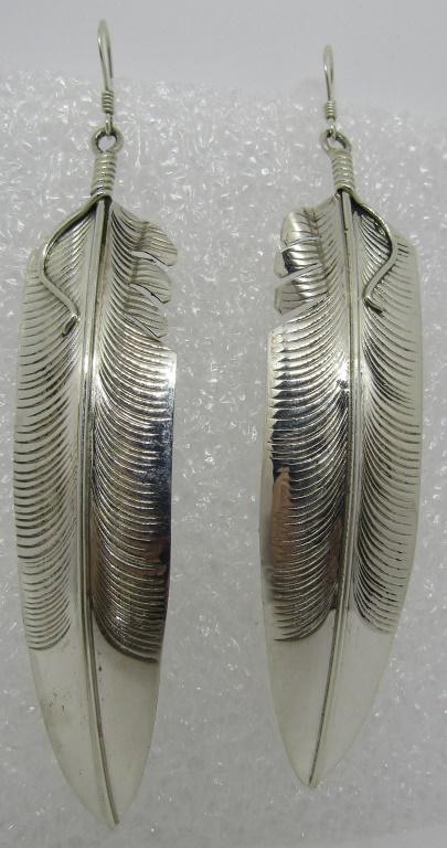 "CC" MARK HUGE FEATHER EARRINGS STERLING SILVER