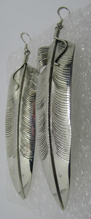 "CC" MARK HUGE FEATHER EARRINGS STERLING SILVER