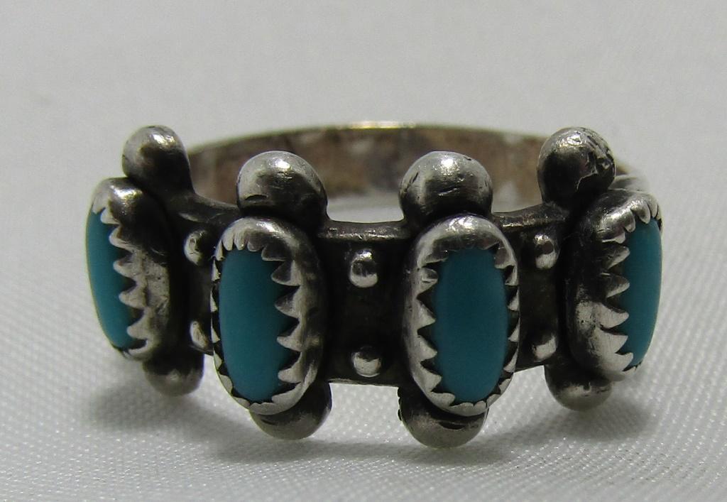 FRED HARVEY ERA TURQUOISE RING STERLING BELL TRAD